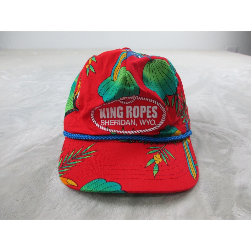 VINTAGE King Ropes Hat Cap Strap Back Mens OSFA Red Tropical USA 90s